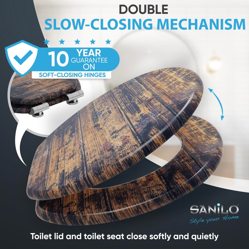 SANILO Wooden Toilet Seat with Soft Close [ROUND] - Decorative, Quiet & Slow Close Molded Wood Seat - With Strong Bumpers & Hinges - Adjustable Fit â€“ Vintage - Image 2